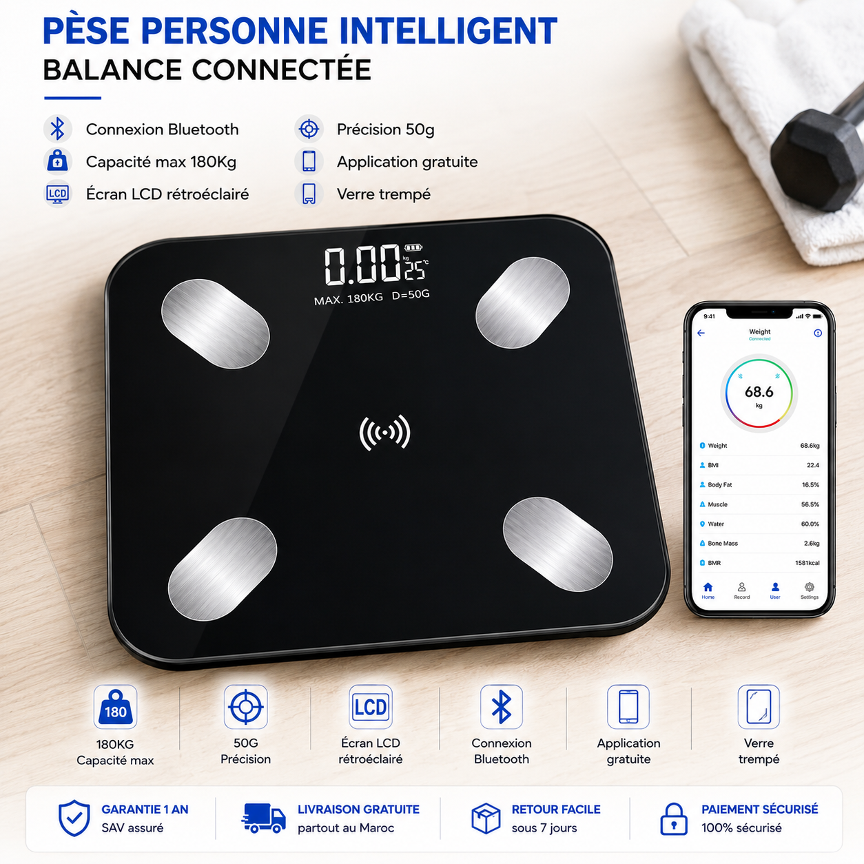 Balance Pèse-Personne Intelligente Connectée