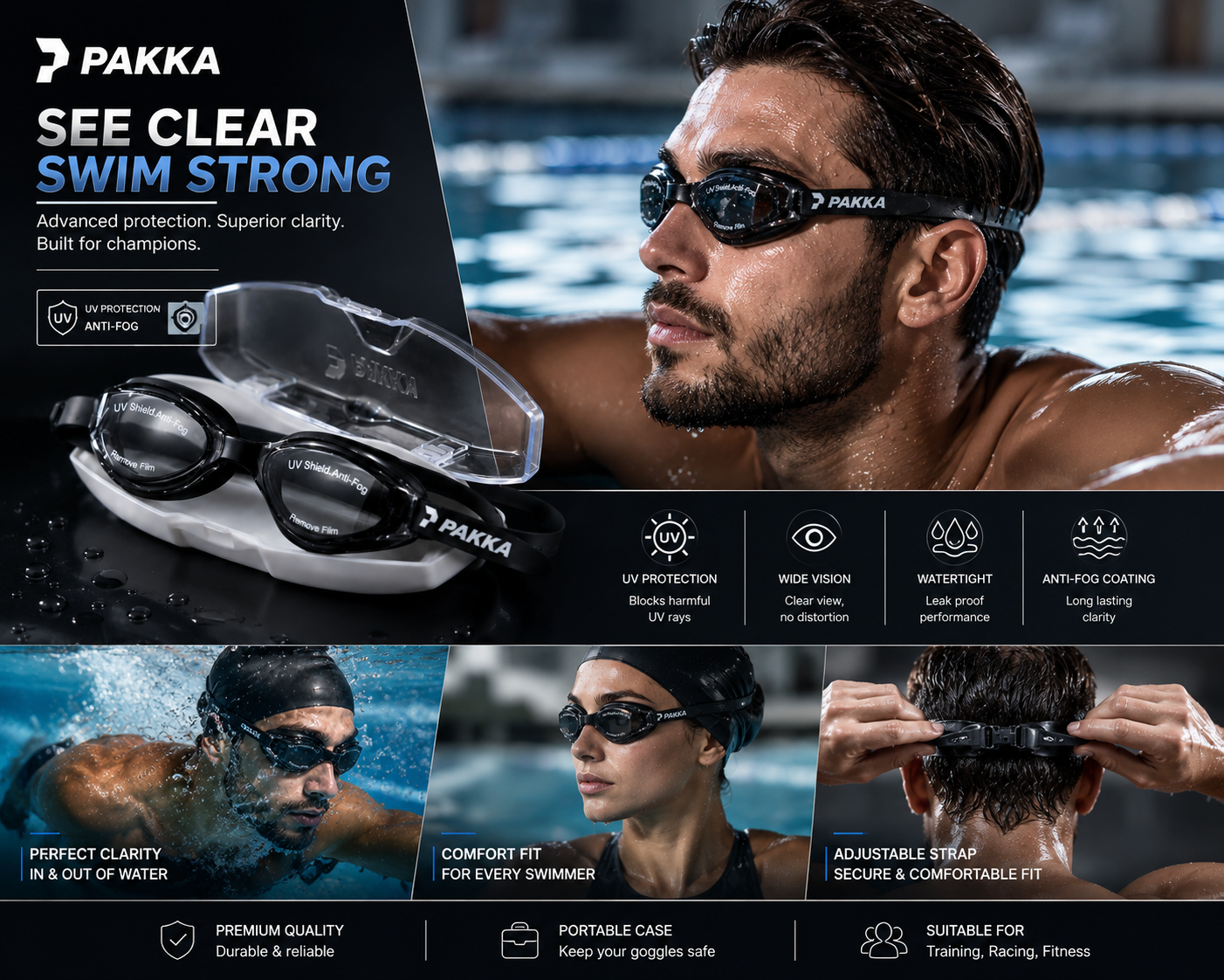 PAKKA™ | Lunettes de Natation Anti-Buée UV Protection
