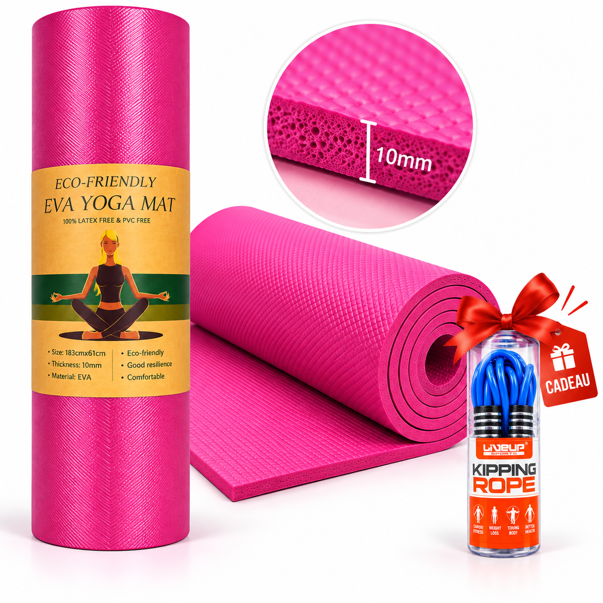 🧘‍♀️ Tapis de Yoga 10mm + Corde à Sauter 🎁